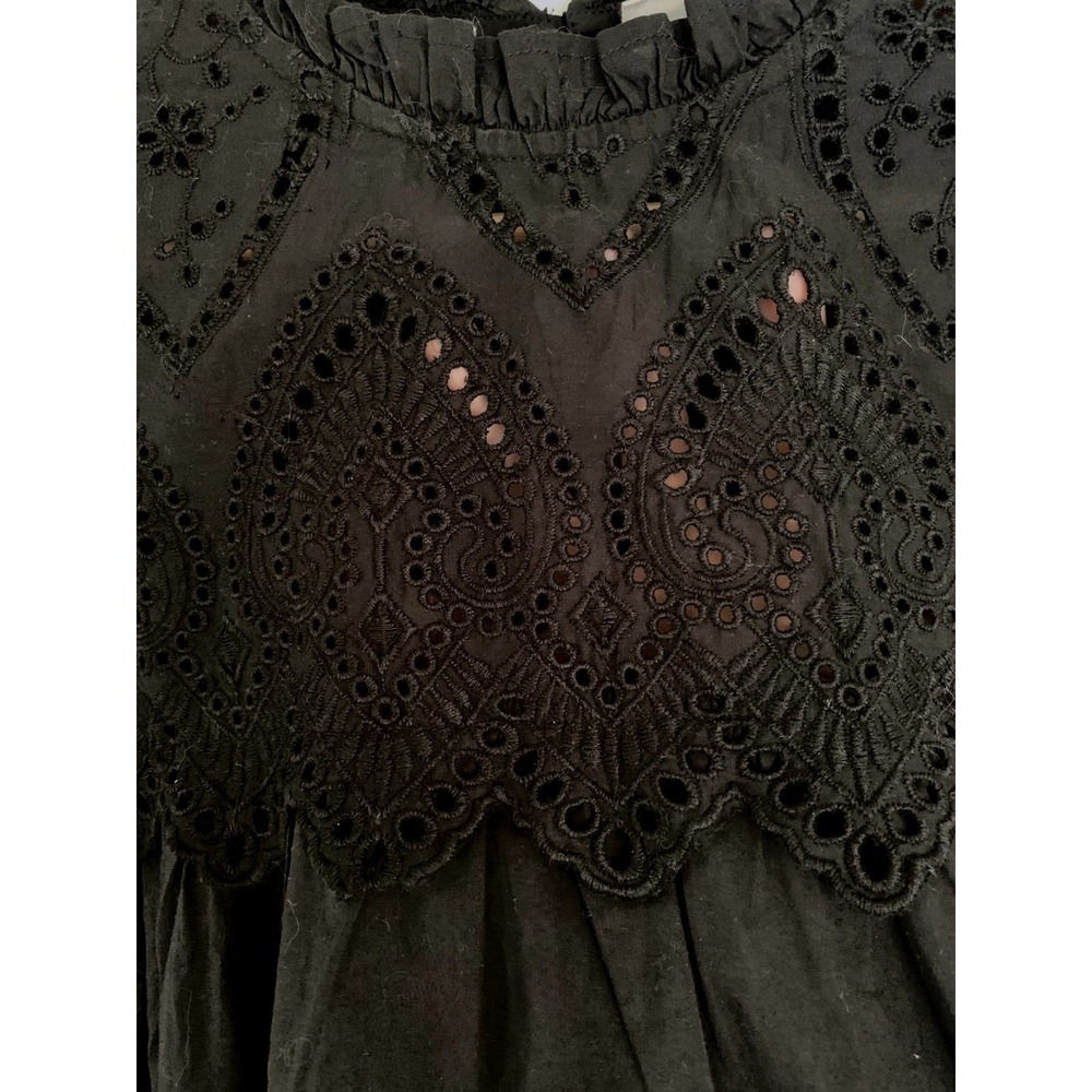 GAP / Black Cotton Eyelet Romantic Boho Puff Sleeve Top / Size Large - Picture 5 of 7